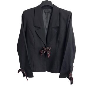 Courtenay Black Tie Front Blazer Jacket Womens Size 10 Printed Scarf Cuffs